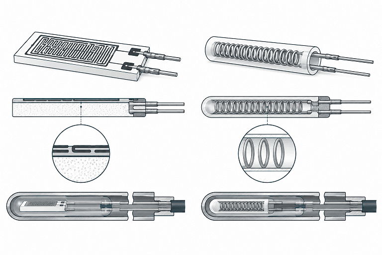 Thin film vs wire wound PT1000 RTD element construction comparison Thin film vs wire wound PT1000 RTD element construction comparison